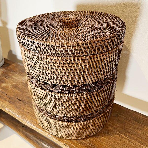 アジアン バリ 雑貨 ♪ラタンリカーモバスケット（フタ付き）Lサイズ