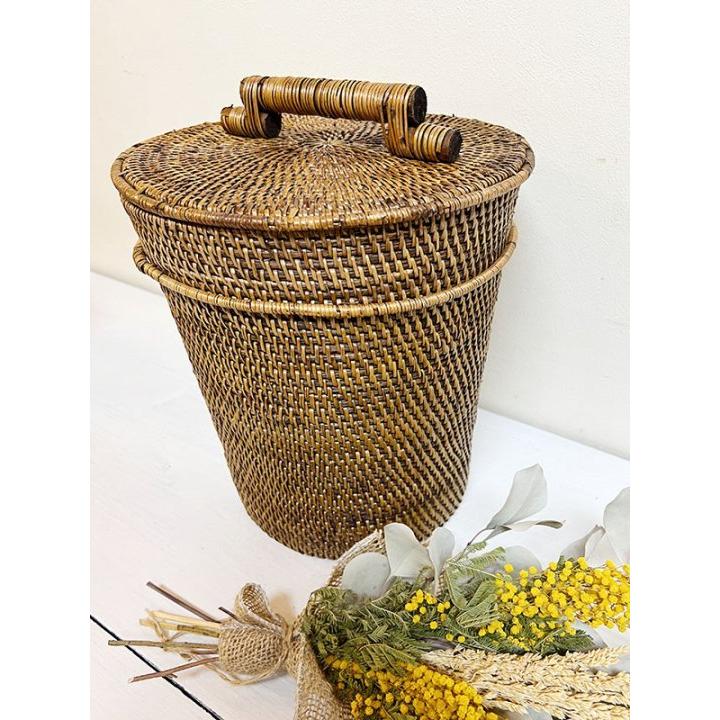 丸型藤製バスケット　かご　籠　カゴ　観葉植物　インテリア　アジアン　エスニック 丸型藤製バスケットかご籠カゴ観葉植物インテリアアジアンエスニック