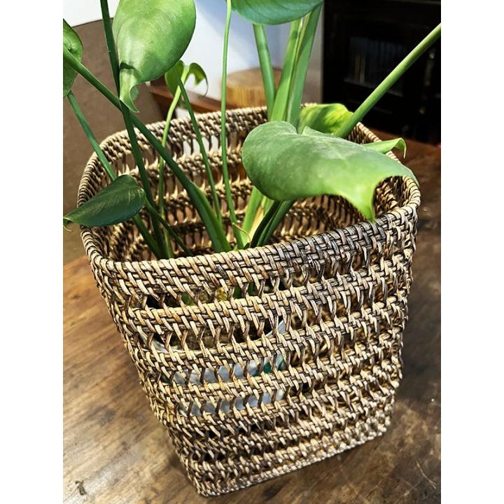 丸型藤製バスケット かご 籠 カゴ 観葉植物 インテリア アジアン