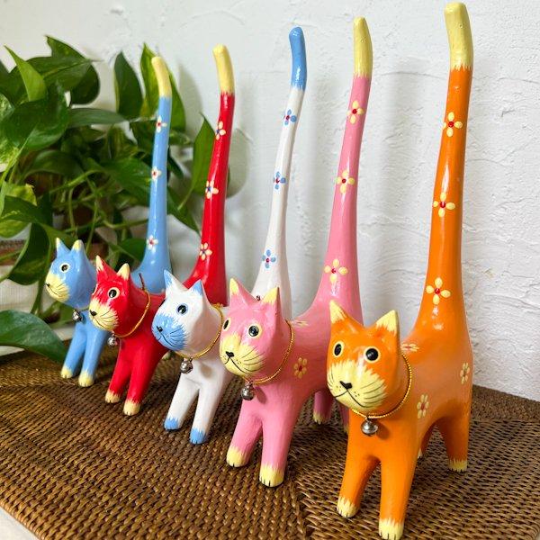 置き物 オブジェ 木製 アニマル ♪ミニしっぽネコホルダー（パステル