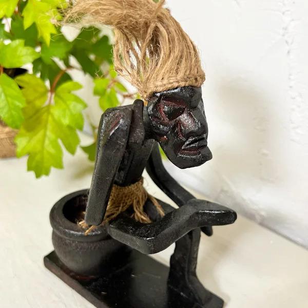 置物 置き物 オブジェ 木製 ♪もしもし原人（小物入れ付き