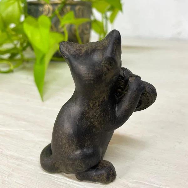 ☆ ブロンズ製 猫の置物 皿付き ネコねこオブジェ ブロンズ猫／皿を持つブロンズ猫のオブジェ【H37cm】 | ブロンズ