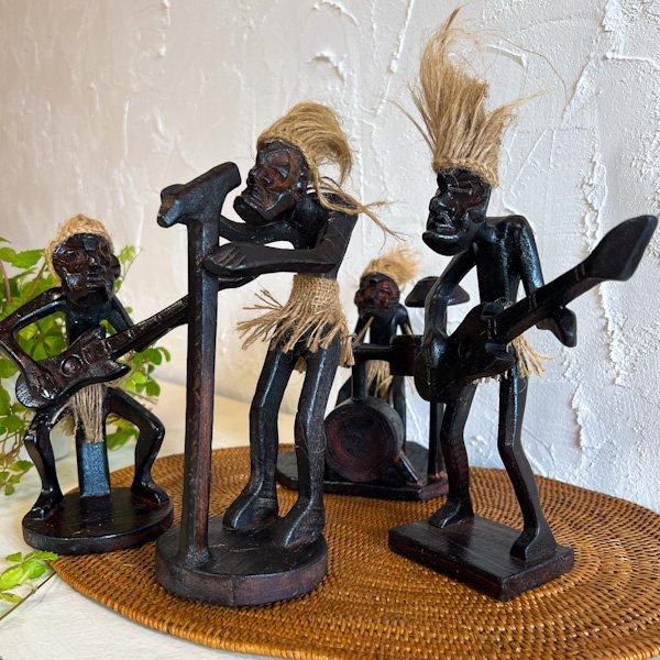 エスニック　アジアン　楽器　置物　7点セット アジアン バリ 雑貨 ♪原人ROCKバンドSET♪ インテリア おしゃれ