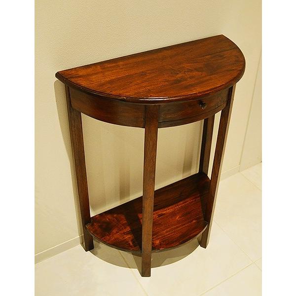 アジアン家具 木製 バリ ♪ハーフムーンコンソールテーブル（一引出し 