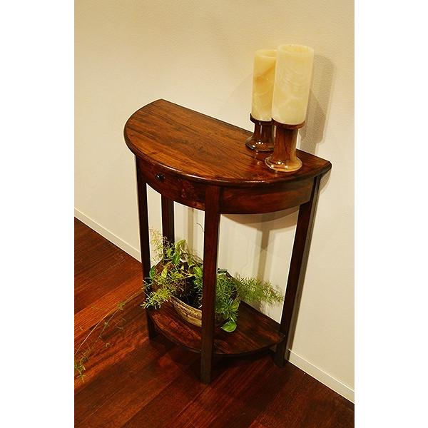 アジアン家具 木製 バリ ♪ハーフムーンコンソールテーブル（一引出し 