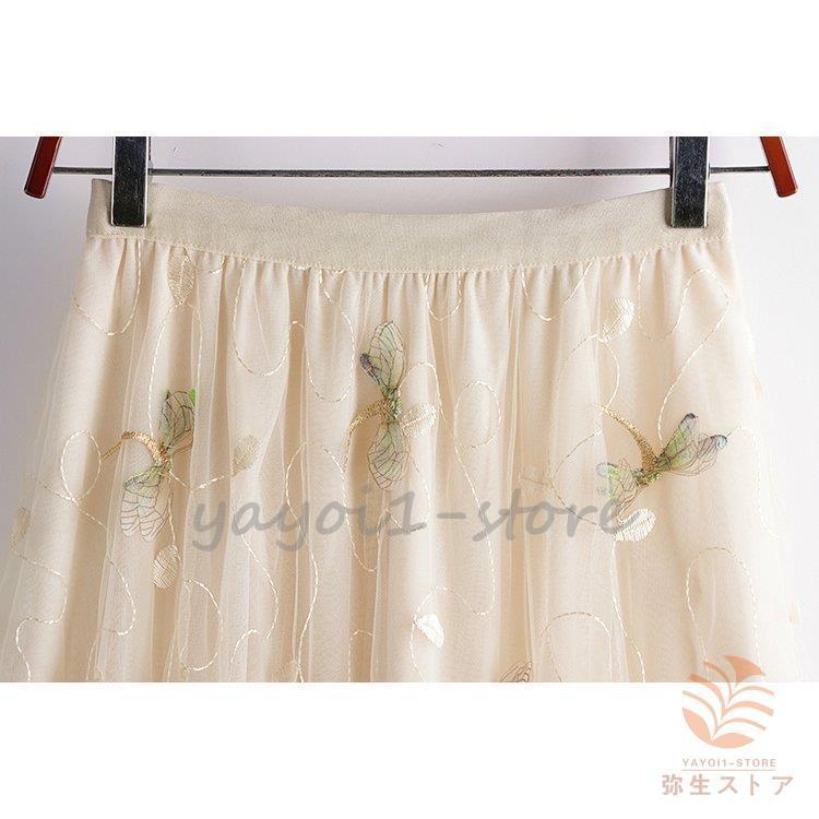 新品 ボトムス チュールスカート スカート レディース ナチュラル Pkm63 ベージュ グレー 大人可愛い ゴム 刺繍 とんぼ レディースファッション ロング マキシ丈スカート カラー グレー Voltnational Com