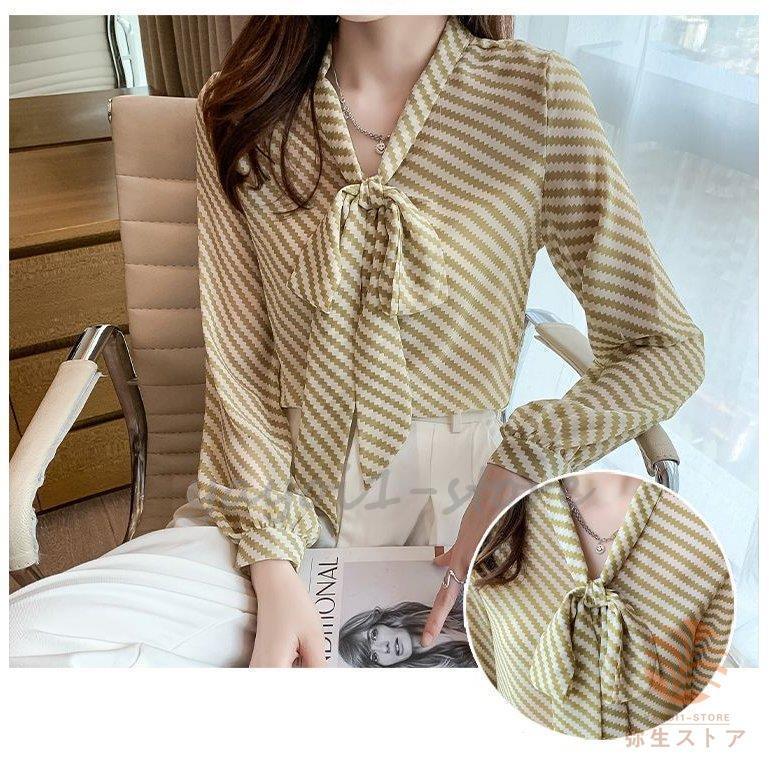 超特価激安 ブラウス シャツ トップス ガーリー Thc75 リボン 総柄プリント ビジネス オフィススタイル オフィスカジュアル オフィス ボウタイリボン 薄手 とろみ 長袖 長袖 サイズ S Faqirzaman Com