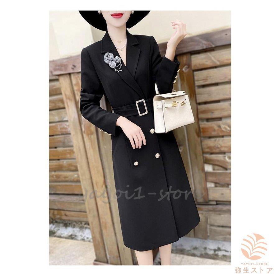 一番の贈り物 ブラック 袖ボタン ロングコート フロントボタン カシュクール ウエストマーク とろみ 長袖 襟付き アウター コート きちんと感が魅力の大人フェミニン 無地 女子旅 デザインボタン コート アウター