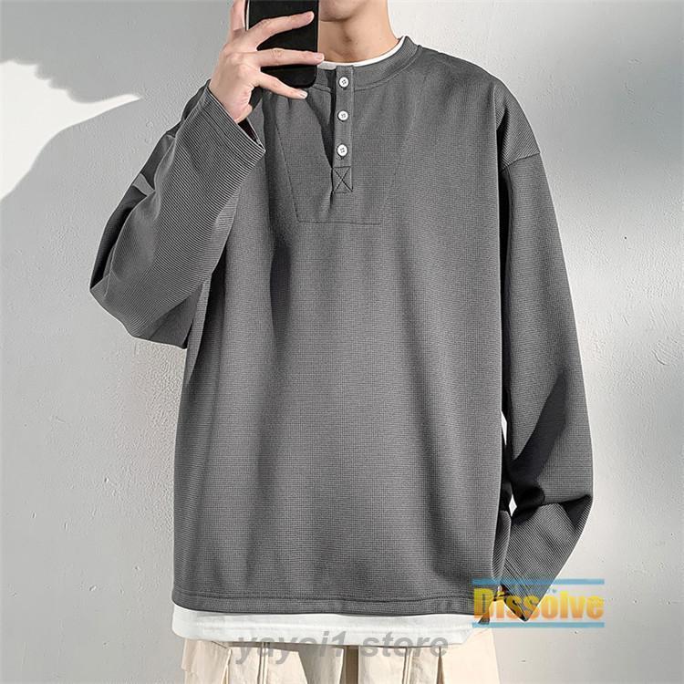 ヘンリーネックTシャツ 長袖Tシャツ メンズ レイヤード Tシャツ 無地T