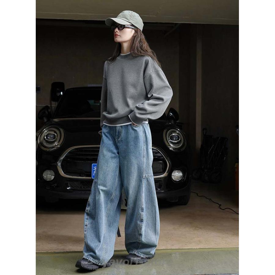 ワイドパンツ デニム レディース 春 秋 サルエルパンツ ロング丈