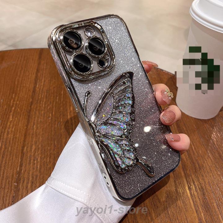 iPhone用 蝶模様ラメケース iPhoneケース ラメ 3D 蝶 iphone15ケース スマホケース アイフォン
