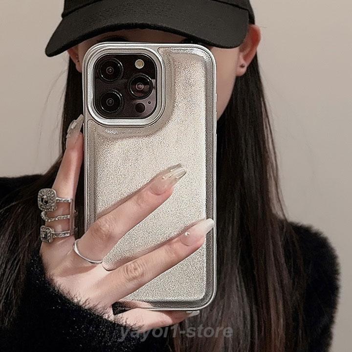 iPhoneケース アイフォンケース シルバー メタリック 銀 シンプル ユニ