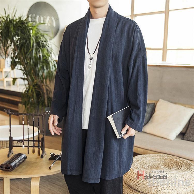 羽織 着物 メンズ ロングカーディガン アウター リネンコート 綿麻 