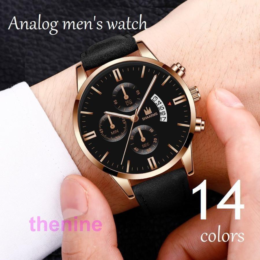 腕時計 メンズウォッチ アナログ ラウンドフェイス スリーアイ レザー