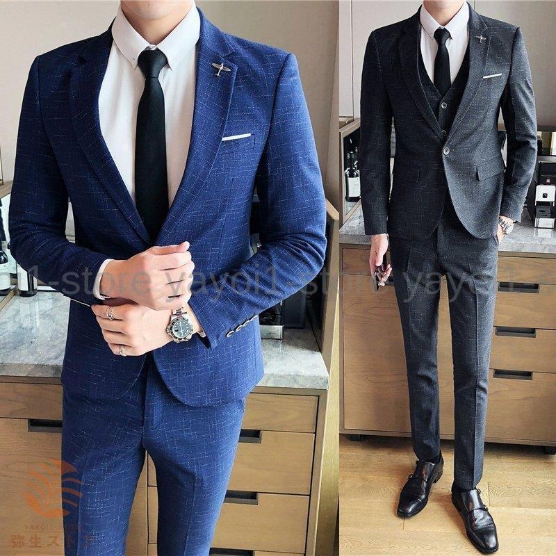 チェック柄 メンズ スーツ ビジネススーツ 結婚式 披露宴 スリーピース 紳士服 3ピーススーツ セットアップ カジュアルスーツ 3点セット 通勤 フォーマル