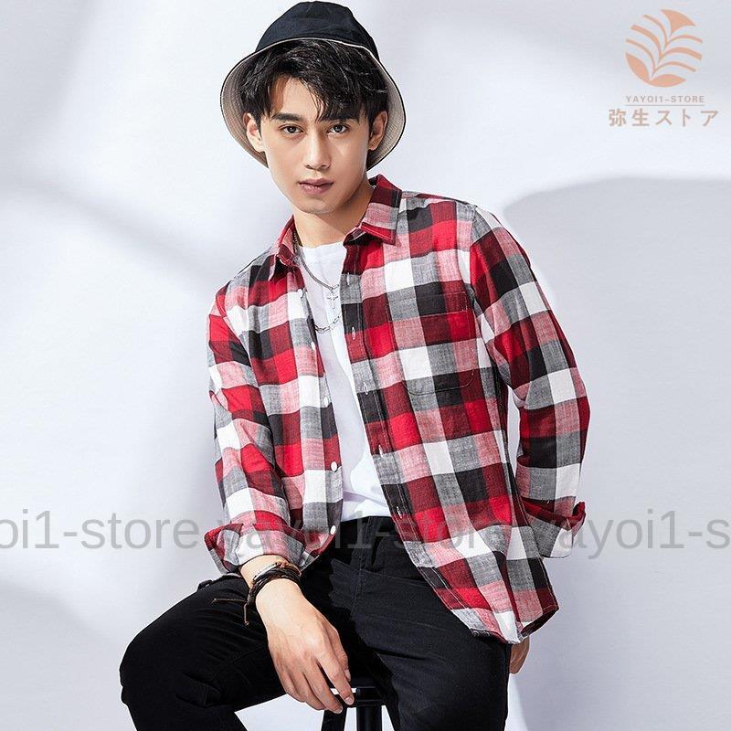 シャツ メンズ カジュアルシャツ 長袖シャツ チェック柄 胸ポケット 折り襟 ライトアウター トップス 通学 大学生 春 秋 おしゃれ Y0307 Eccy124 弥生ストア 通販 Yahoo ショッピング