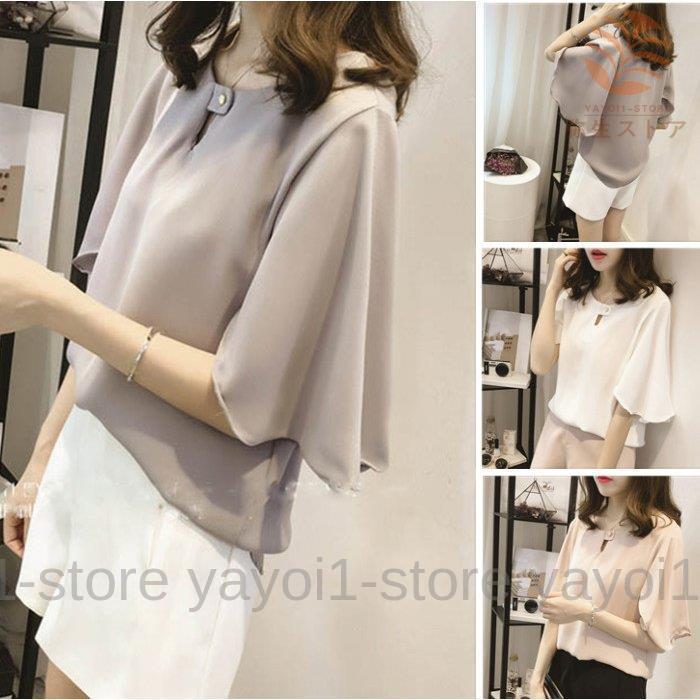 ブラウス とろみシャツ 半袖 レディース シフォンブラウス シャツブラウス トップス ゆったり 大きいサイズ オフィス 通勤 体型