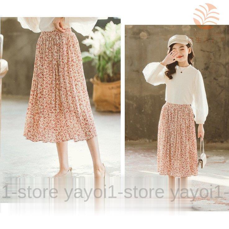 2色 キッズ 子供服 女の子 ロングスカート ウエストゴム 花柄 シフォン