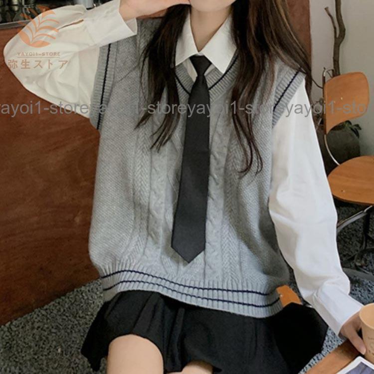 ニットベスト スクール ベスト 制服 Vネック ライン入り ケーブル編み
