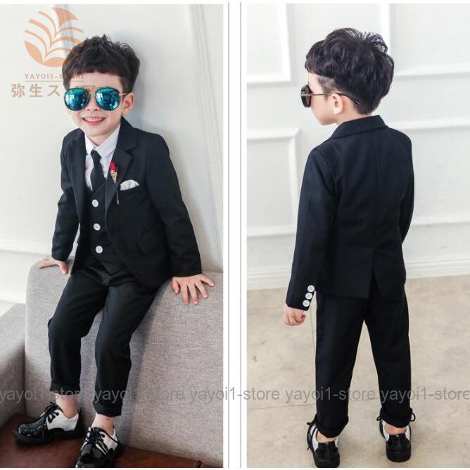 【90-140cm】子供スーツ 男の子 ピアノ発表会 結婚式 入学式 入園式 キッズ ジュニア ジャケット＆ベスト＆ズボン 上下セット 三点セットの画像