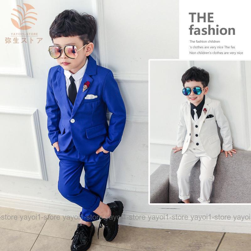 【90-140cm】子供スーツ 男の子 ピアノ発表会 結婚式 入学式 入園式 キッズ ジュニア ジャケット＆ベスト＆ズボン 上下セット 三点セットの画像