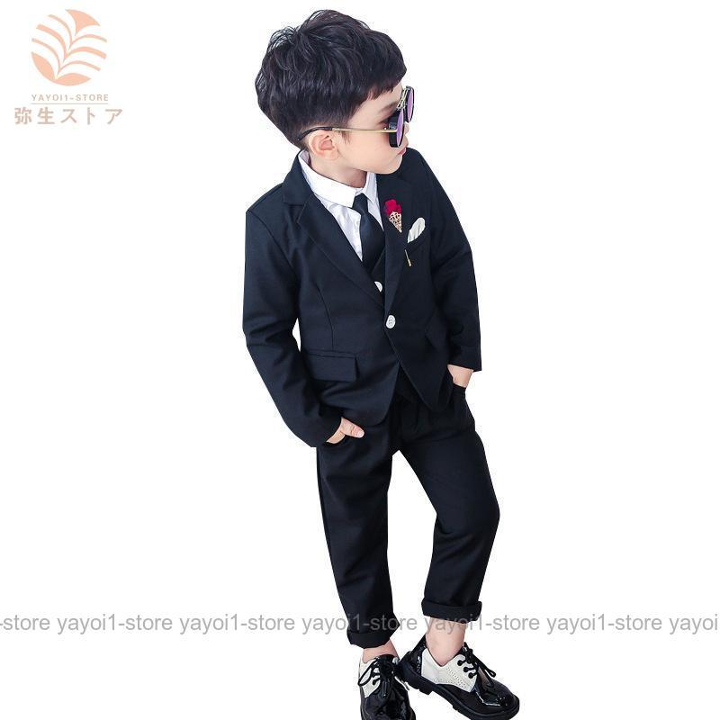 【90-140cm】子供スーツ 男の子 ピアノ発表会 結婚式 入学式 入園式 キッズ ジュニア ジャケット＆ベスト＆ズボン 上下セット 三点セットの画像