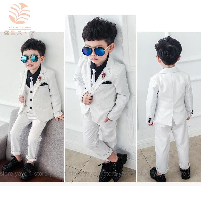 【90-140cm】子供スーツ 男の子 ピアノ発表会 結婚式 入学式 入園式 キッズ ジュニア ジャケット＆ベスト＆ズボン 上下セット 三点セットの画像
