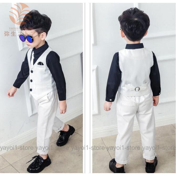 【90-140cm】子供スーツ 男の子 ピアノ発表会 結婚式 入学式 入園式 キッズ ジュニア ジャケット＆ベスト＆ズボン 上下セット 三点セットの画像