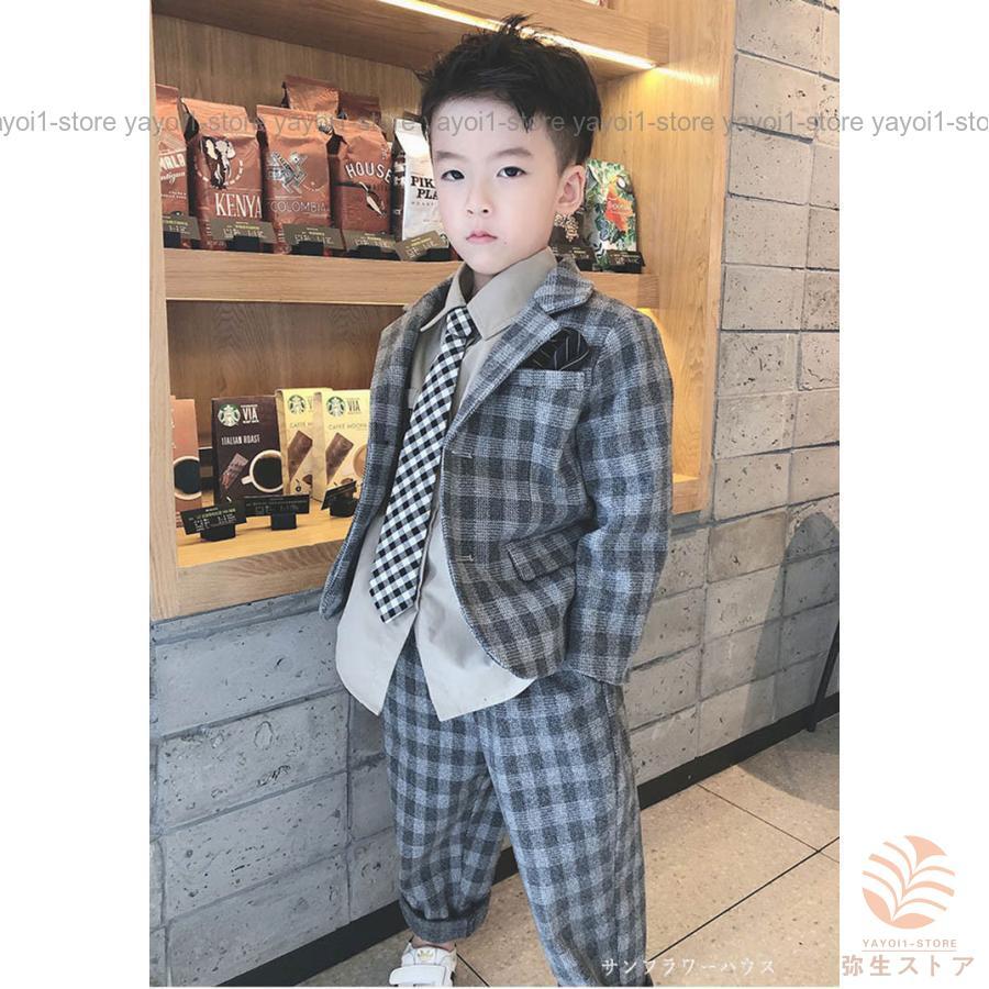入学式 パンツスーツ 男の子 子供スーツ チェック柄 フォーマル コート キッズスーツ セットアップ 結婚式 発表会 入学式 七五三 90 100 110 120 130 140の画像