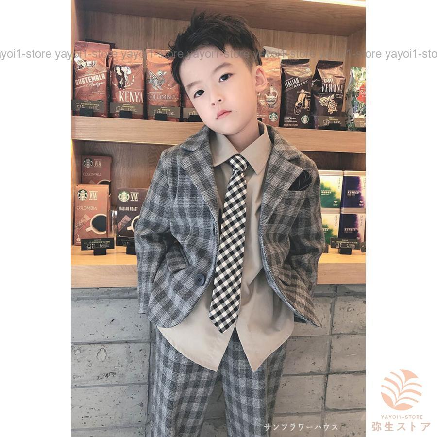 入学式 パンツスーツ 男の子 子供スーツ チェック柄 フォーマル コート キッズスーツ セットアップ 結婚式 発表会 入学式 七五三 90 100 110 120 130 140の画像