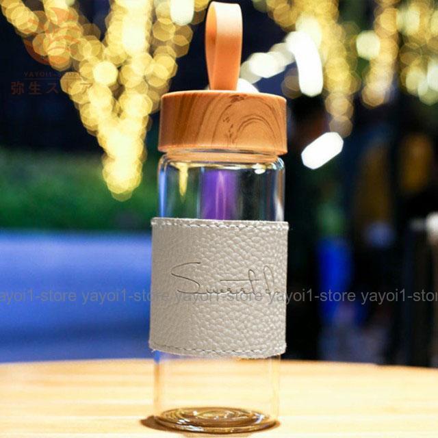 木目調 水筒 ガラス マイボトル 透明 ウォーター ボトル おしゃれ 耐熱 アイス ホット コーヒーボトル ガラス製 おしゃれ 水筒カバー ブラシ付き｜yayoi1-store｜05