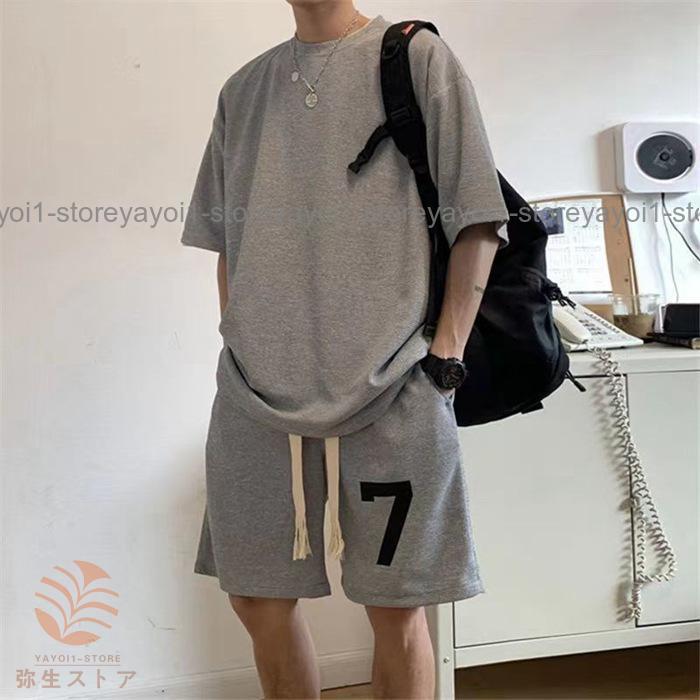 セットアップ 18色 Tシャツ 短パン ユニセックス 韓国 cr4477 韓国メンズファッション】Tシャツ×ショートパンツ コットン