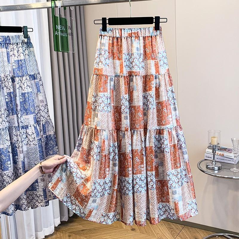 ティアードスカート ロングスカート レディース 春 夏 花柄 パッチ