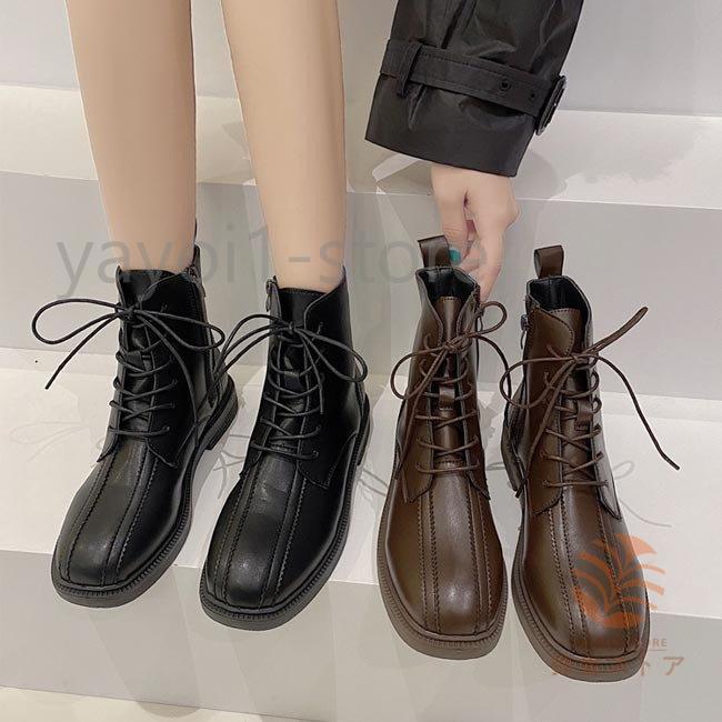 ショートブーツ レディース ブーツ スクエアトゥ レースアップブーツ ワークブーツ ローヒール Puブーツ 黒 編み上げブーツ レースアップ シューズ 靴 Ya1102 Lfxz255 弥生ストア 通販 Yahoo ショッピング