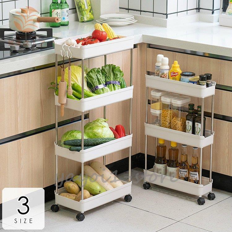 インテリア 寝具 収納 収納家具 キッチン収納 キッチン隙間収納 隙間収納 キッチンワゴン 可動式 キャスター付 ワゴン 調味料ワゴン ナチュラル キッチンラック カラー 1 Color