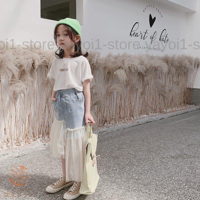 韓国子供服 デニムスカート 春夏 チュールスカート ロング丈 ベビー ジーンズ スカート カジュアル 切り替え ボトムス 女児 学園風 女の子 ゆったり 可愛いの画像