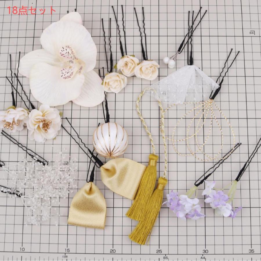 髪飾り 成人式 花 ドライフラワー 振袖 18点セット2色七五三 着物 和装 卒業式 結婚式 浴衣 着物 髪 飾り 髪留め 可愛い 家族で ドレス 和装 造花 | ブランド登録なし | 03