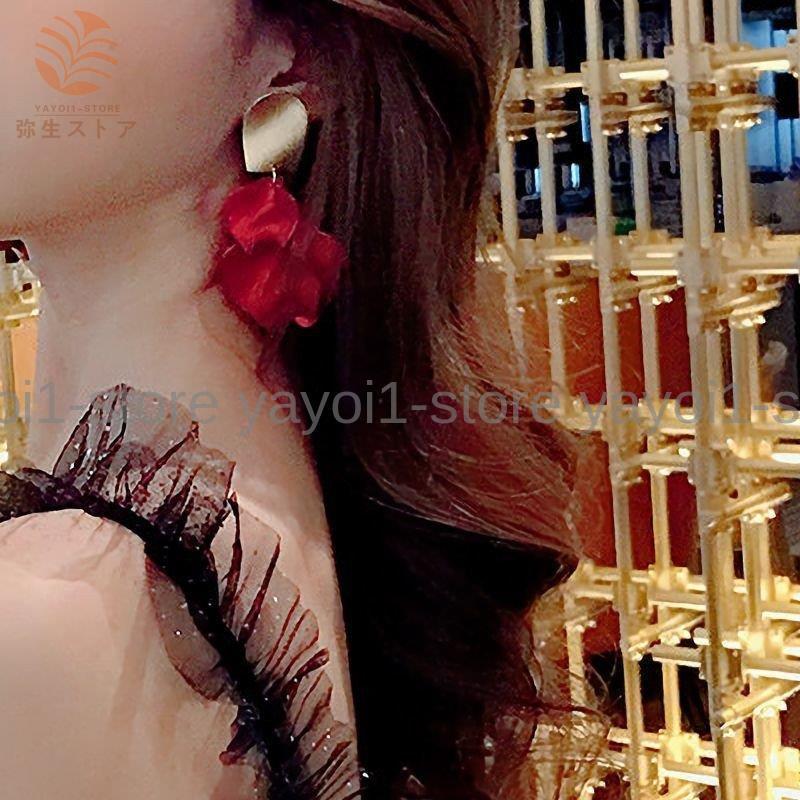 ピアス レディース アクセサリー ジュエリー 赤い薔薇 バラ 深紅