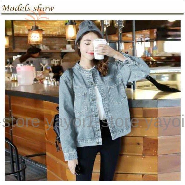 デニムジャケット レディース ノーカラー アウター 長袖 ノーカラー