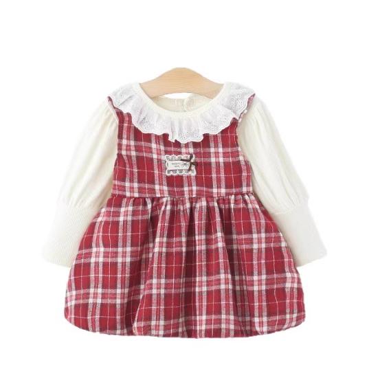 ワンピース 長袖 チェック柄 女の子 女児 幼児 ベビー キッズ 子ども 子供 かわいい 可愛い おしゃれ フレアスカート 赤ちゃん ガール スカート | ブランド登録なし