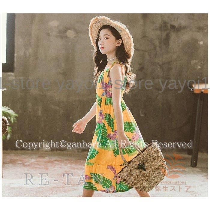 親子お揃い ワンピース 女の子 フレアワンピース ノースリーブ 子供服 ロングワンピース Aラインワンピース 海 ビーチ 花柄 お出かけ ドレス 結婚式 旅行の画像