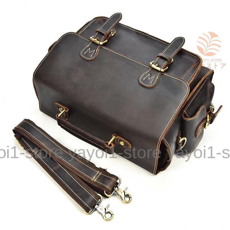 カメラバッグ 本革 メンズ レトロ風 一眼レフトラベルバッグ 厚みレザー ショルダーバッグ アンティーク トラベルバッグ 硬い本革 自立可 本革