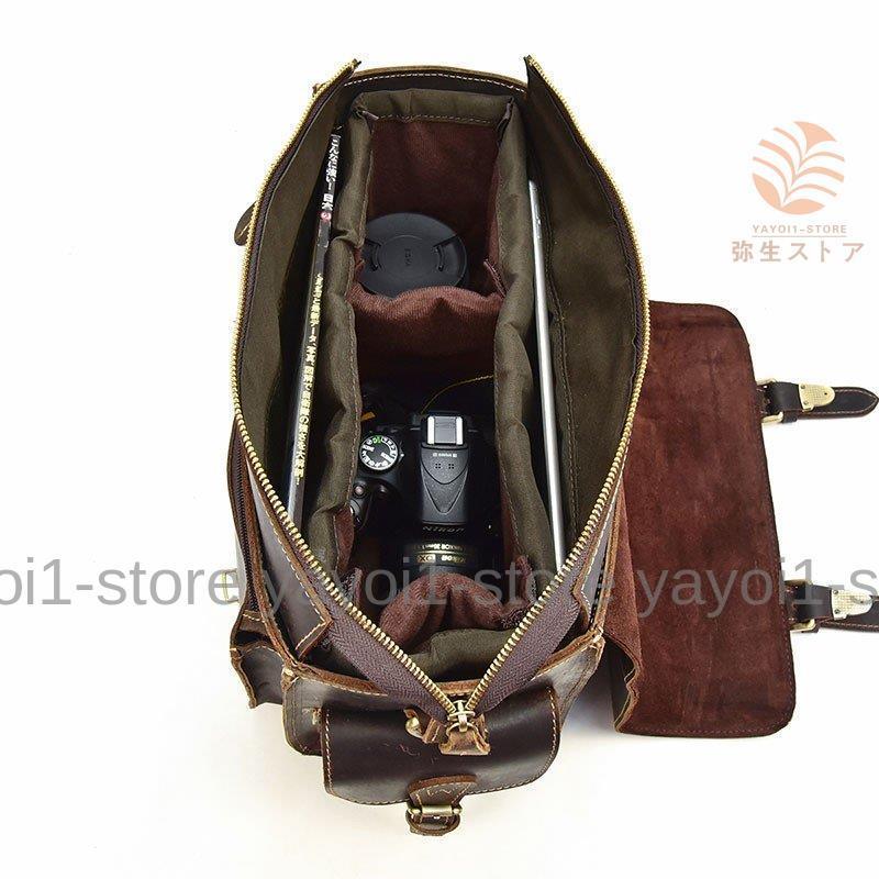 カメラバッグ 本革 メンズ レトロ風 一眼レフトラベルバッグ 厚みレザー ショルダーバッグ アンティーク トラベルバッグ 硬い本革 自立可 本革