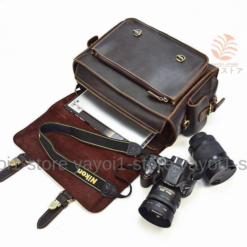 カメラバッグ 本革 メンズ レトロ風 一眼レフトラベルバッグ 厚みレザー ショルダーバッグ アンティーク トラベルバッグ 硬い本革 自立可 本革
