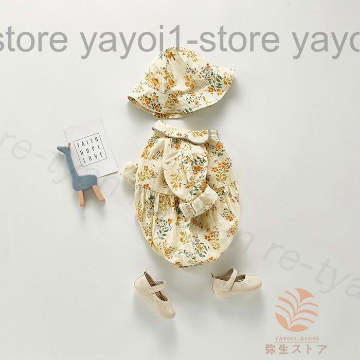 ベビー服 赤ちゃん服 カバーオール ロンパース＋帽子 66 73 80 90 100お出かけ 小花柄 春秋 子供服 女の子 女児 出産お祝い ギフト プレゼント お祝い長袖外出着の画像