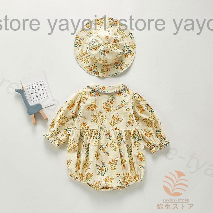 ベビー服 赤ちゃん服 カバーオール ロンパース＋帽子 66 73 80 90 100お出かけ 小花柄 春秋 子供服 女の子 女児 出産お祝い ギフト プレゼント お祝い長袖外出着の画像