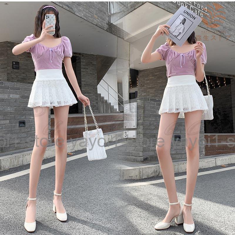 ホワイト レース プリーツ ミニスカート　アーム付き Amazon.co.jp: [ふわりあ] レース プリーツスカート プリーツ