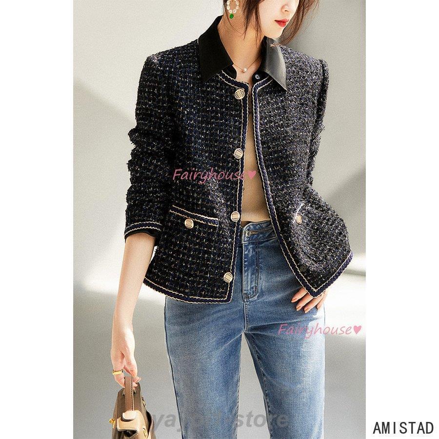 ツイードジャケット レディース 40代 長袖ノーカラージャケット