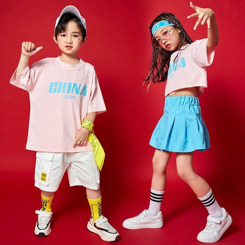 キッズダンス衣装 ヒップホップ 韓国子供服 HIPHOP ステージ衣装 応援団 ジャズダンス 男の子 女の子 上下セット 発表会 派手 Tシャツ｜yayoian｜02