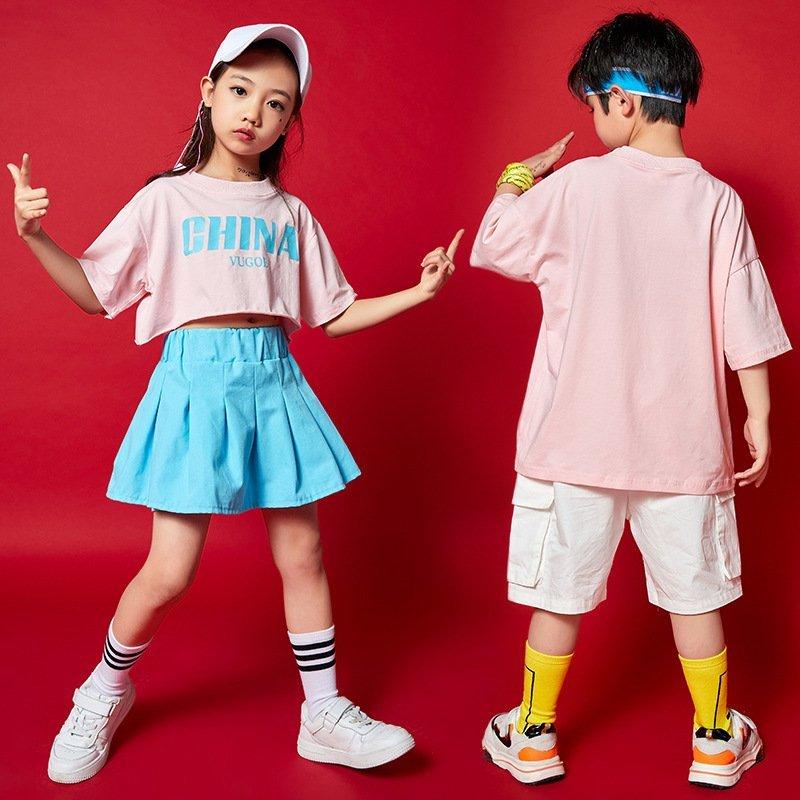 キッズダンス衣装 ヒップホップ 韓国子供服 HIPHOP ステージ衣装 応援団 ジャズダンス 男の子 女の子 上下セット 発表会 派手 Tシャツ｜yayoian｜03